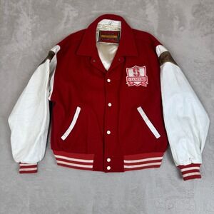 VTG 80s Cooper Collegiate Stanford Cardinal Football Varsity Jacket Mens L Red